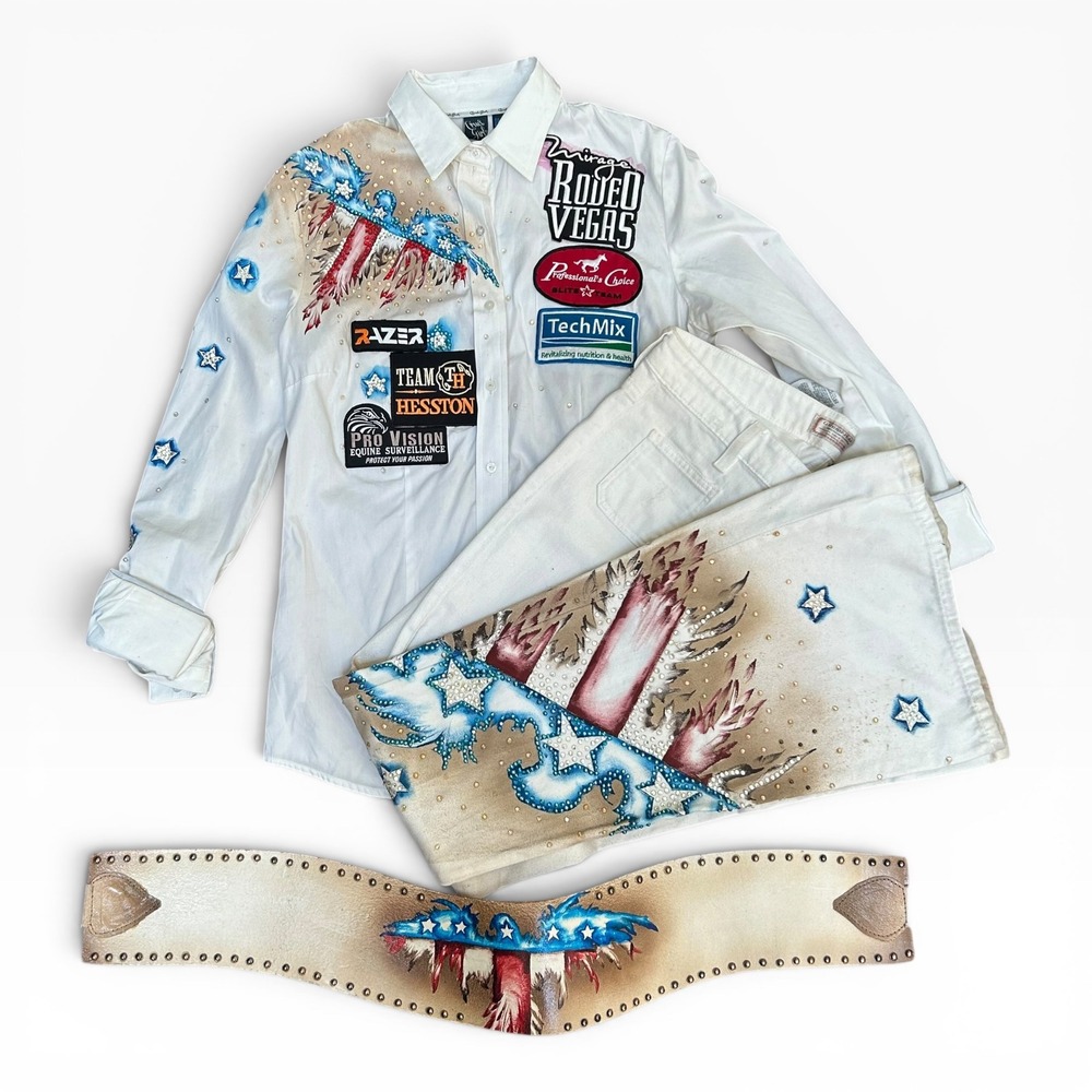 Fallon Taylor's NFR Custom Hand Painted Rodeo Outfit Size M/29 WOW!